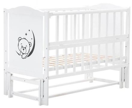 Кровать Babyroom Тедди Т-02 фигурное быльце, маятник продольный, откидной бок,  белый